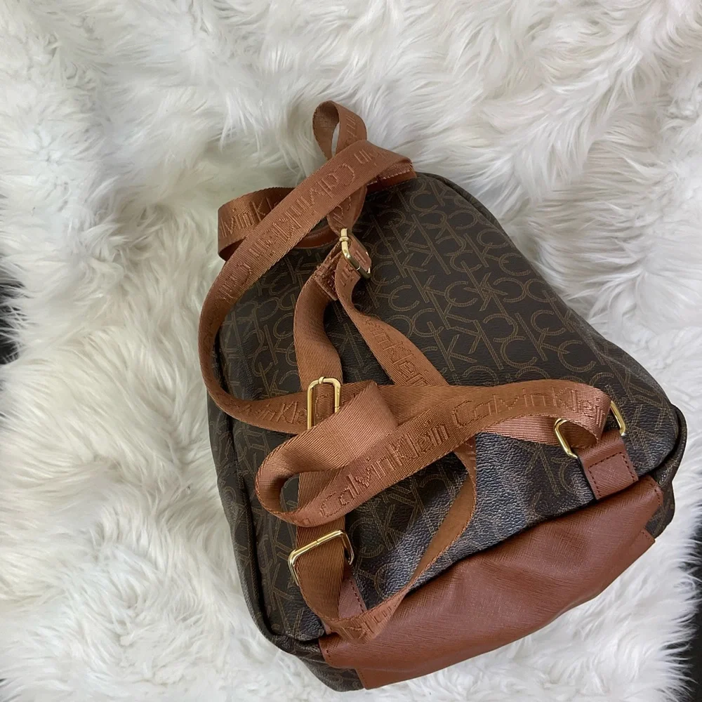 Calvin Klein Women's Medium Brown Monogram Faux Leather Backpack